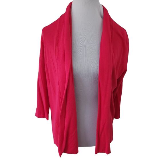 Talbots Open Cardigan Medium Petite Color is Raspberry Pink/Red, 3/4 Sleeves - Picture 6 of 6